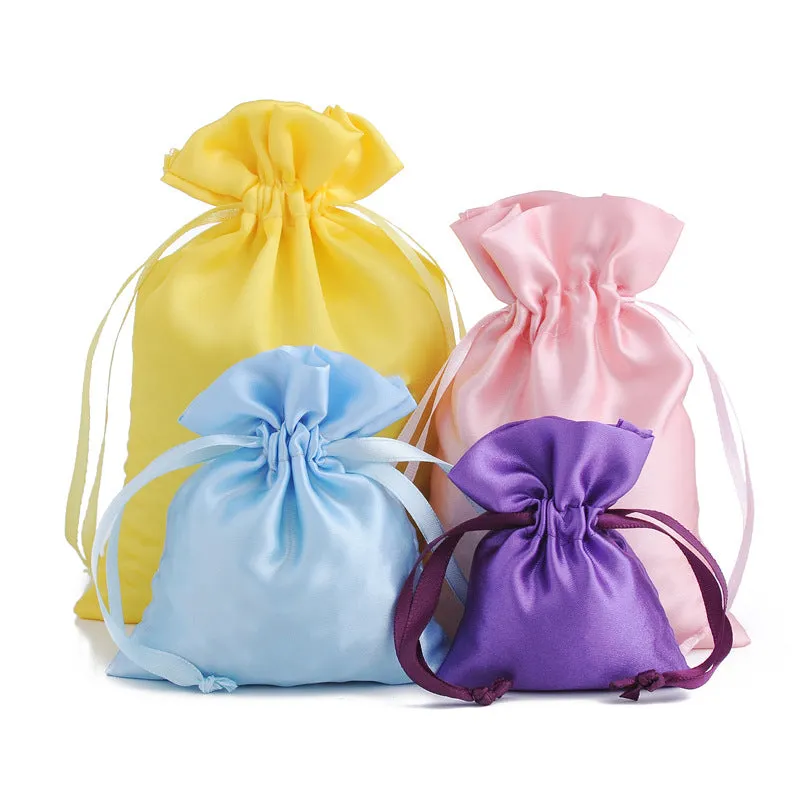 50pcs Green Satin Bags with Drawstring - 3 Sizes