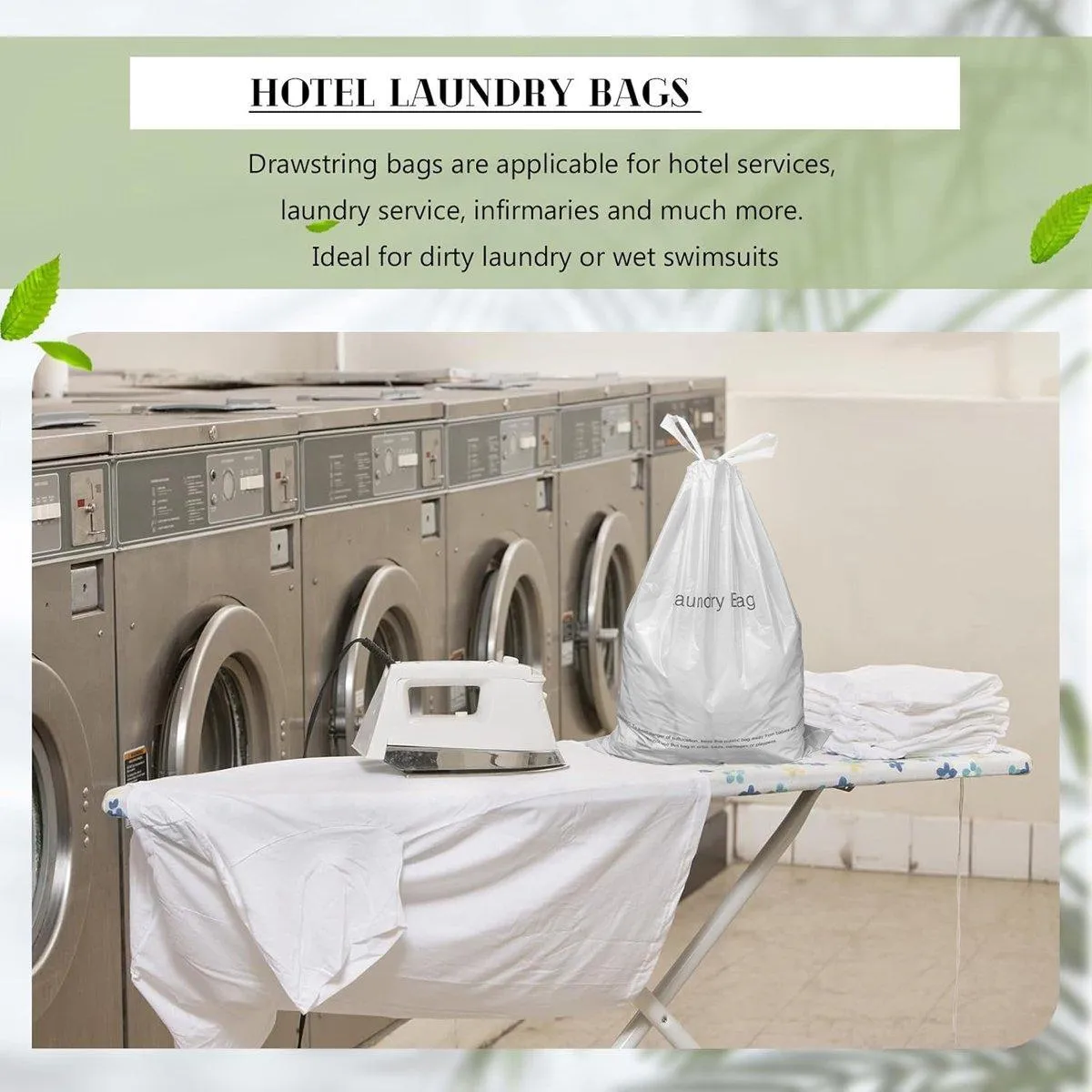 50pcs Hotel Guesthouse Plastic Laundry Bags with Drawstring for Travel or Home