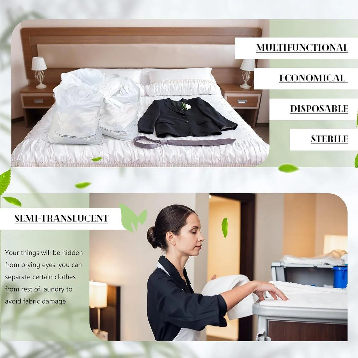 50pcs Hotel Guesthouse Plastic Laundry Bags with Drawstring for Travel or Home