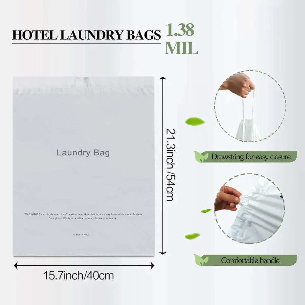 50pcs Hotel Guesthouse Plastic Laundry Bags with Drawstring for Travel or Home