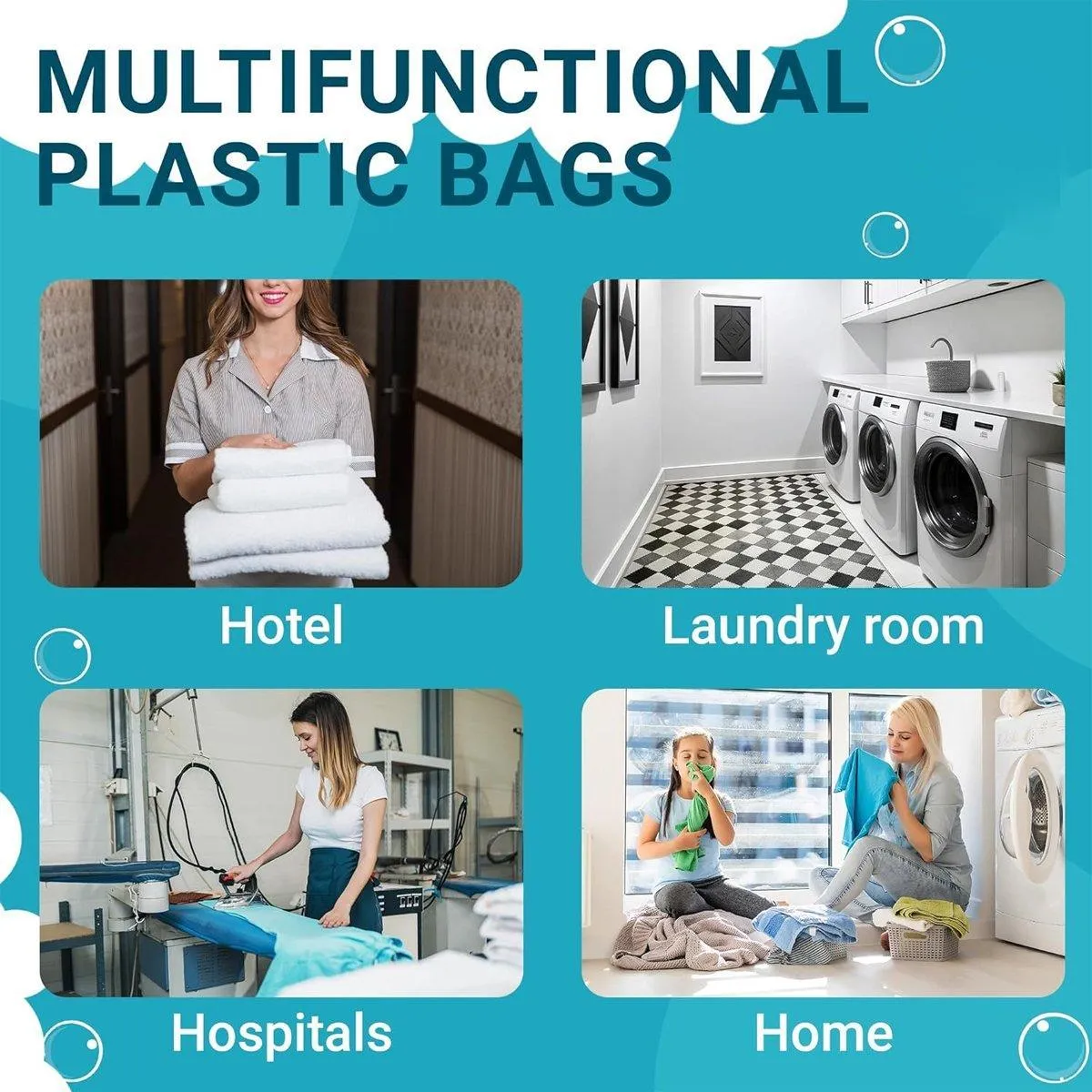 50pcs Hotel Guesthouse Plastic Laundry Bags with Drawstring for Travel or Home