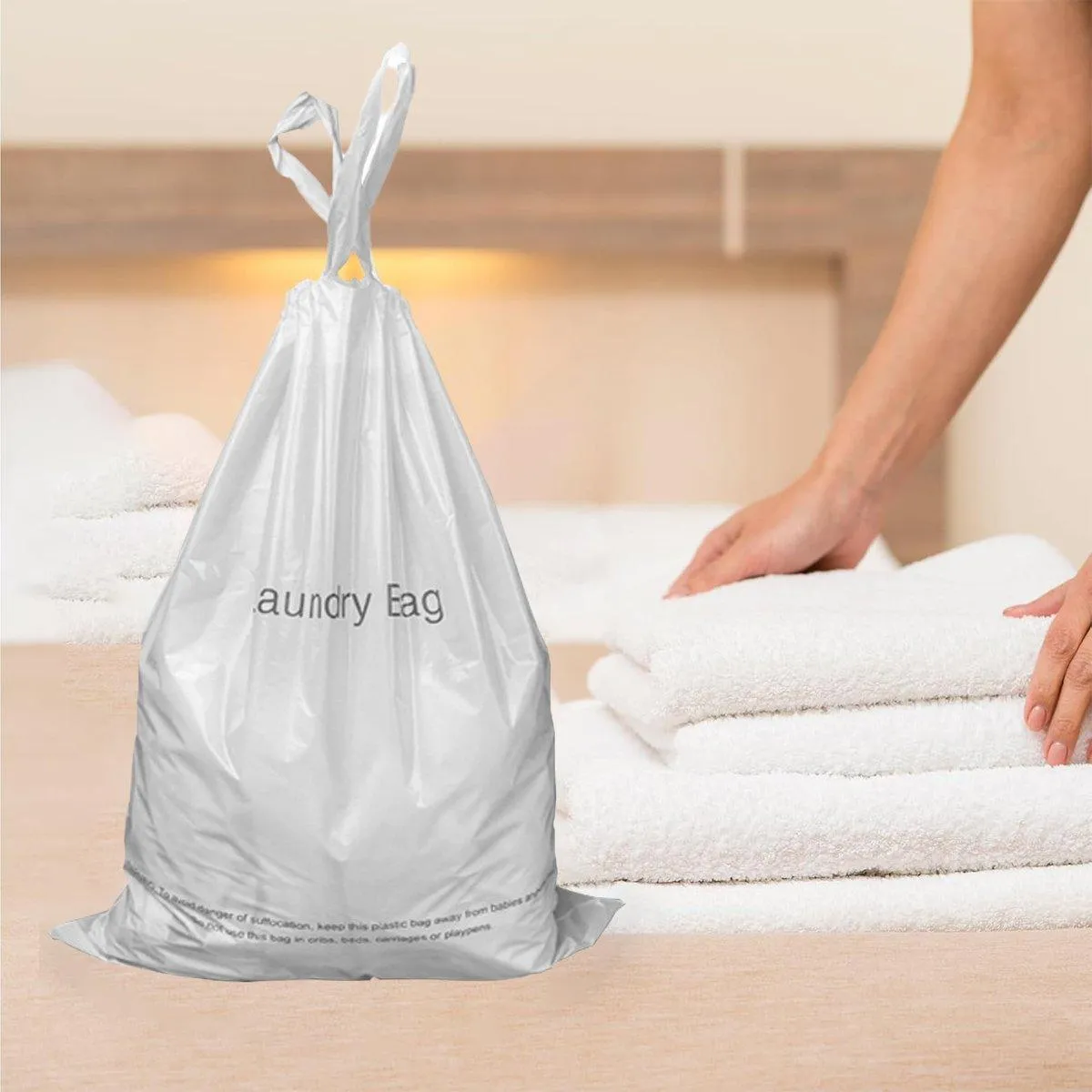 50pcs Hotel Guesthouse Plastic Laundry Bags with Drawstring for Travel or Home