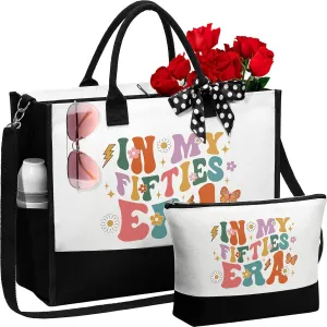 50th Birthday Gifts for Her Women, Cool Turning 50 Year Old Gifts 50 and Fabulous Gifts, Unique 1974 Happy 50th Birthday Gifts Ideas for Her Mom Sister Friend Wife Coworker- Canvas Tote Bag Makeup Bag