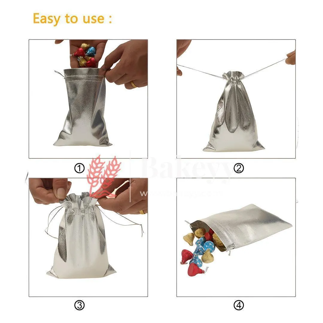 5x7 Inch Elegant Silver Metallic Drawstring Gift Bags – Stylish and Versatile Packaging | Silver Drawstring Organza Jewelry Pouches Wedding Party Christmas Favor Gift Candy Chocolate Bags |Pack Of 50|