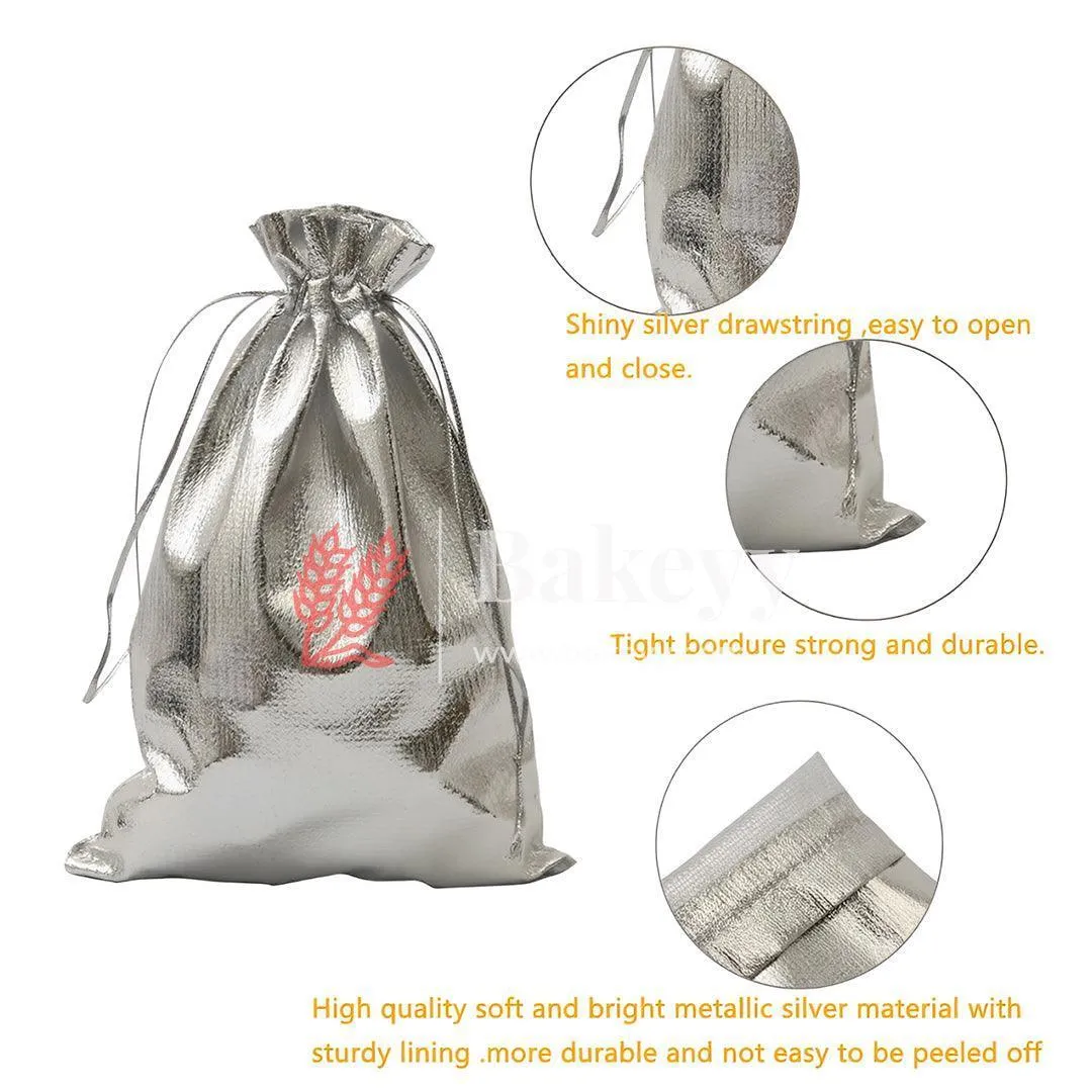 5x7 Inch Elegant Silver Metallic Drawstring Gift Bags – Stylish and Versatile Packaging | Silver Drawstring Organza Jewelry Pouches Wedding Party Christmas Favor Gift Candy Chocolate Bags |Pack Of 50|