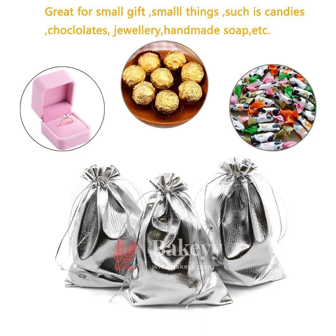 5x7 Inch Elegant Silver Metallic Drawstring Gift Bags – Stylish and Versatile Packaging | Silver Drawstring Organza Jewelry Pouches Wedding Party Christmas Favor Gift Candy Chocolate Bags |Pack Of 50|