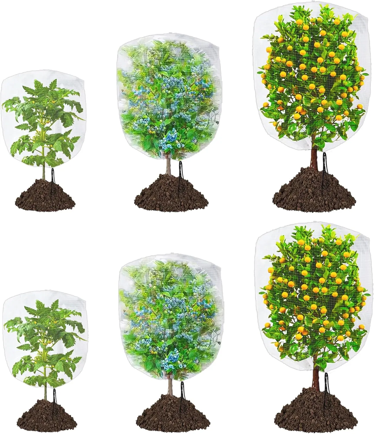 6 PCS Garden Netting, Insect Bird Netting for Garden Mesh Covers Bags with Drawstring, Bug Net Plant Protectors from Animals for Fruit Trees Vegetables, 3 Size