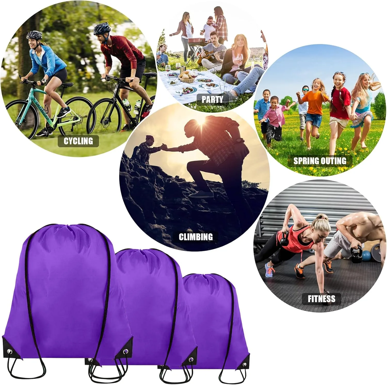 60 Pieces Drawstring Backpack Bulk Cinch Sackpack Ployster Drawstring Bags for Gym Party Trip(Purple)
