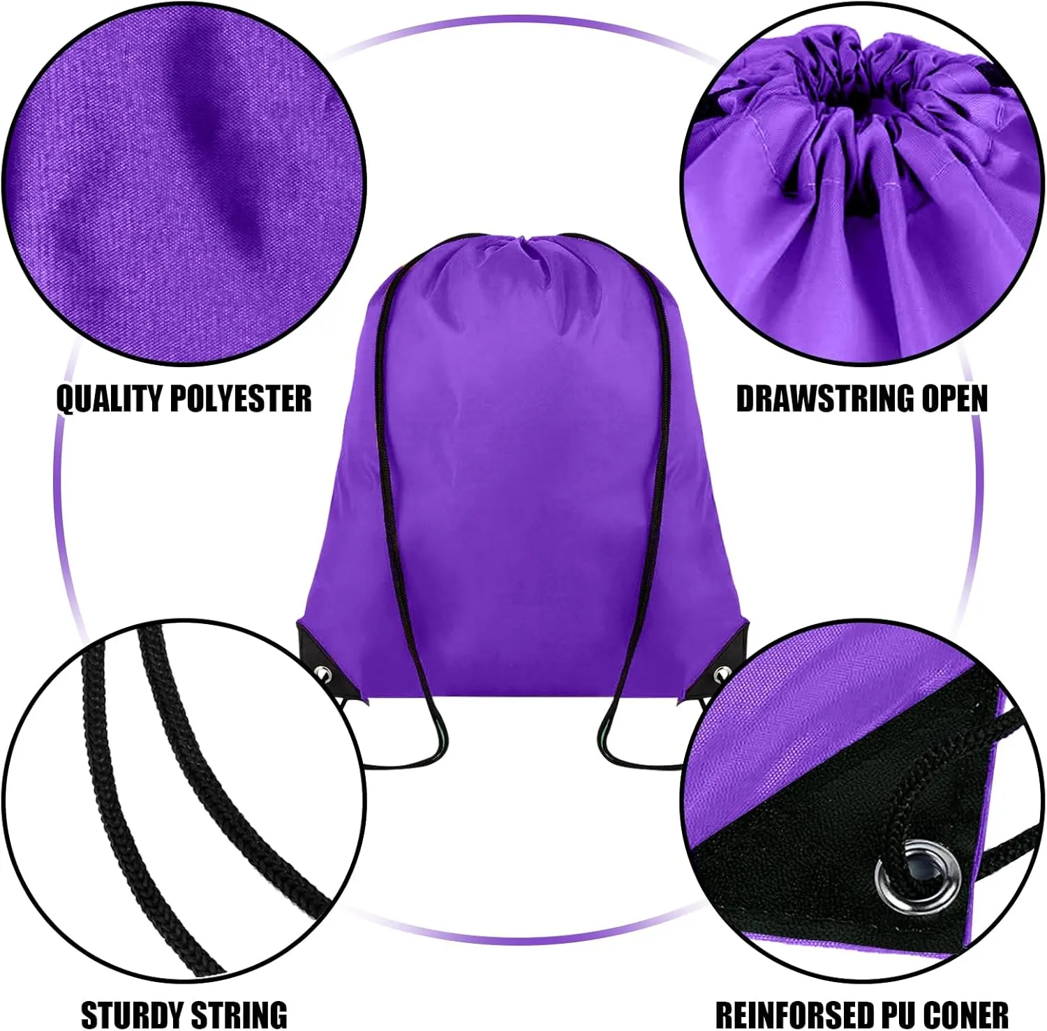60 Pieces Drawstring Backpack Bulk Cinch Sackpack Ployster Drawstring Bags for Gym Party Trip(Purple)