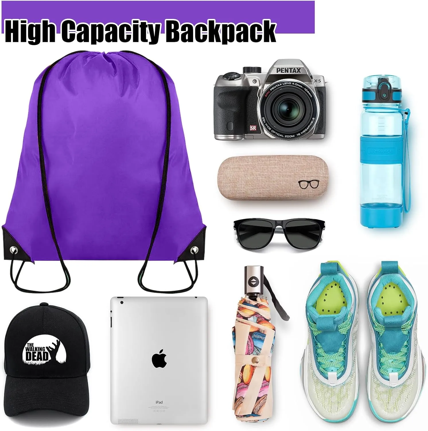 60 Pieces Drawstring Backpack Bulk Cinch Sackpack Ployster Drawstring Bags for Gym Party Trip(Purple)