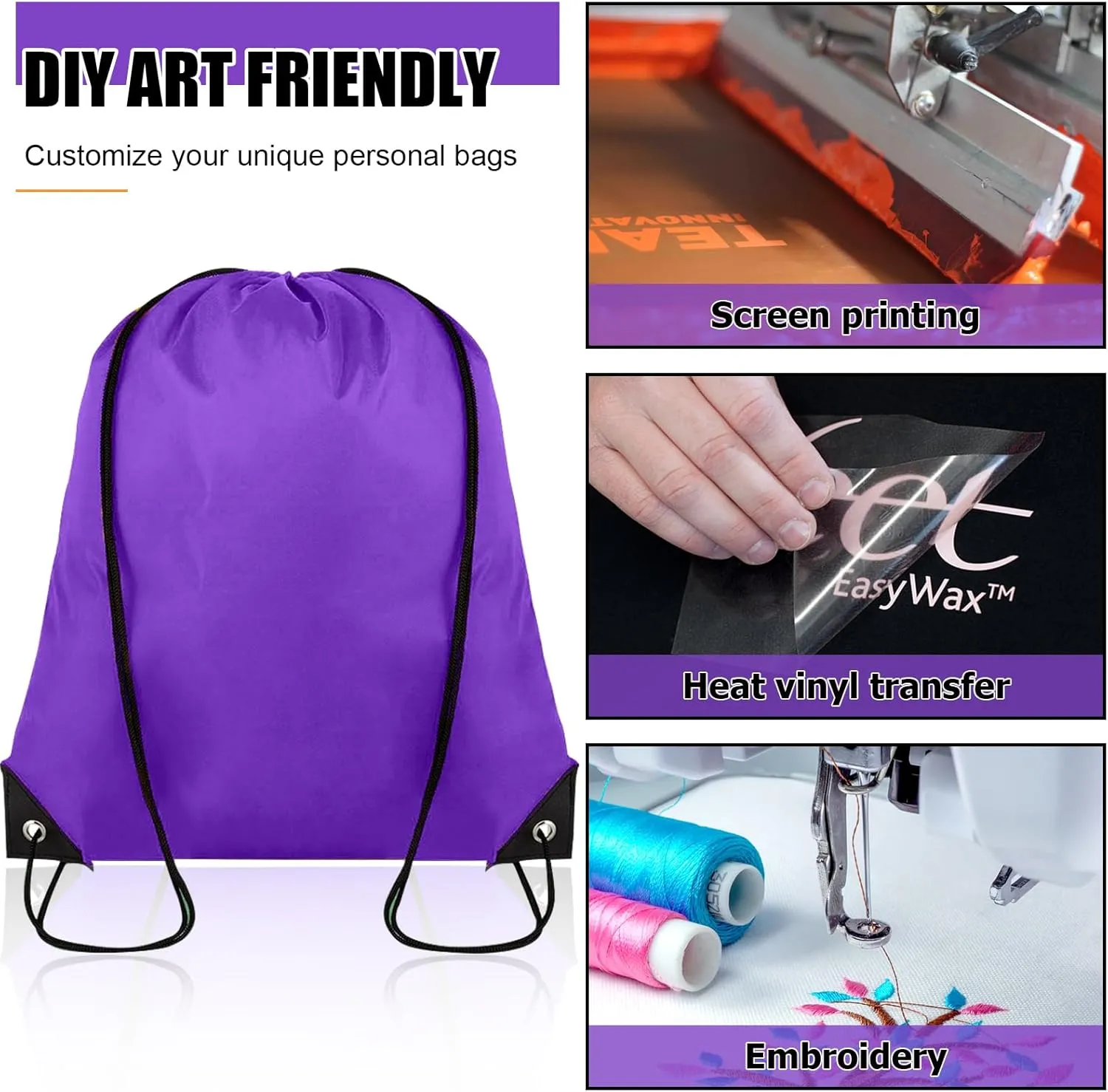 60 Pieces Drawstring Backpack Bulk Cinch Sackpack Ployster Drawstring Bags for Gym Party Trip(Purple)