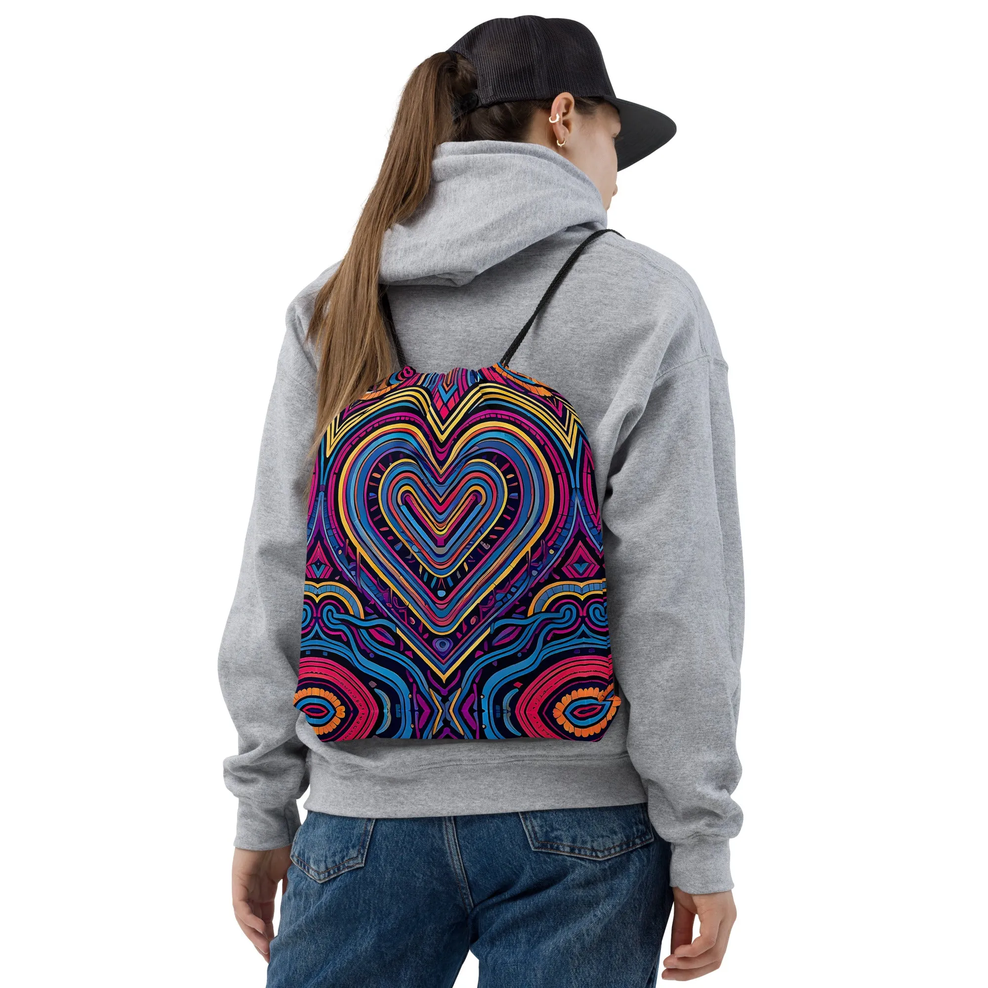 70s Heart Drawstring bag