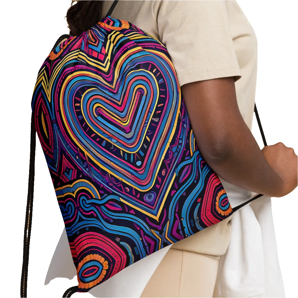 70s Heart Drawstring bag