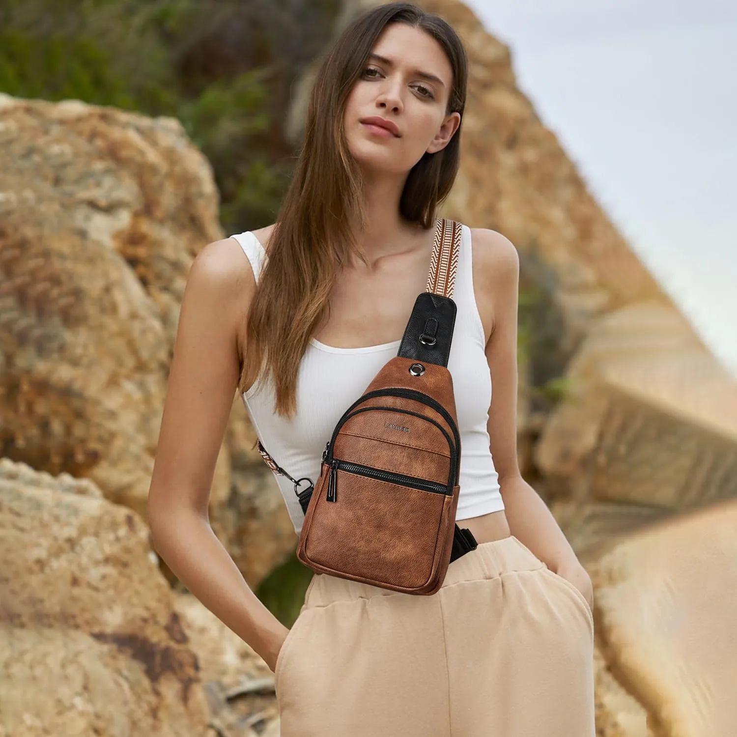7L Sling Bag For Women Men Crossbody Shoulder Tote Blet Bags Backpack Fanny Pack Travel Purse Faux Leather