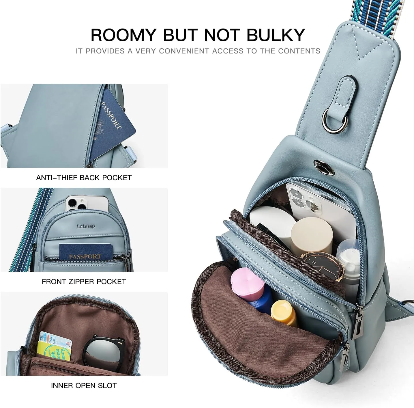 7L Sling Bag For Women Men Crossbody Shoulder Tote Blet Bags Backpack Fanny Pack Travel Purse Faux Leather