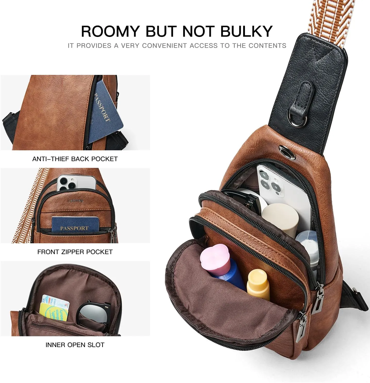 7L Sling Bag For Women Men Crossbody Shoulder Tote Blet Bags Backpack Fanny Pack Travel Purse Faux Leather