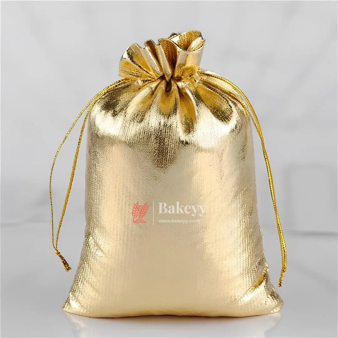 7x9 Inch Gold Drawstring Organza Jewelry Pouches Wedding Party Christmas Favor Gift Candy Chocolate Bags| Premium Gold Metallic Drawstring Gift Bags – Versatile and Stylish Packaging |Pack of 50|