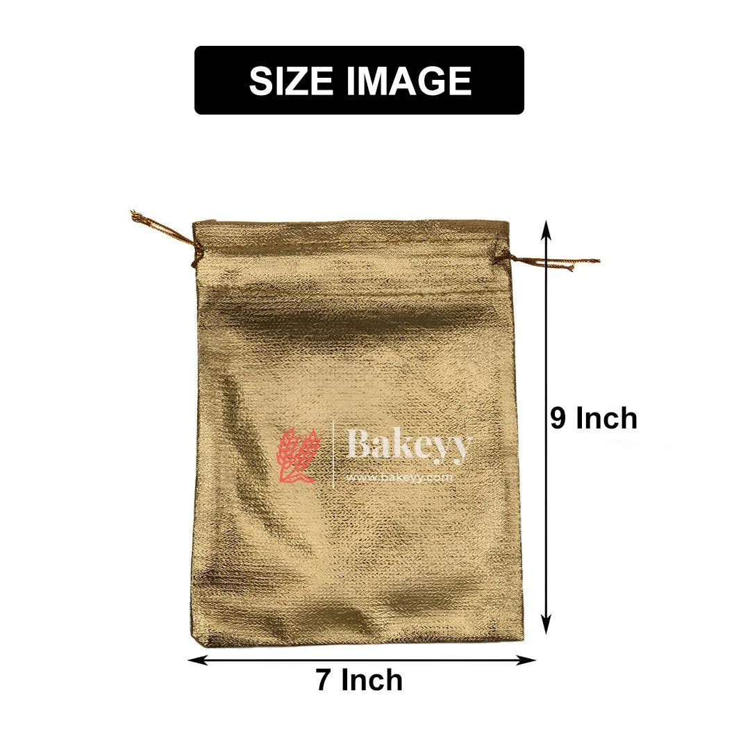 7x9 Inch Gold Drawstring Organza Jewelry Pouches Wedding Party Christmas Favor Gift Candy Chocolate Bags| Premium Gold Metallic Drawstring Gift Bags – Versatile and Stylish Packaging |Pack of 50|