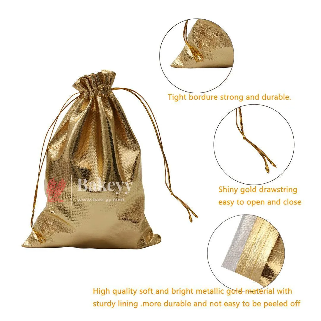 7x9 Inch Gold Drawstring Organza Jewelry Pouches Wedding Party Christmas Favor Gift Candy Chocolate Bags| Premium Gold Metallic Drawstring Gift Bags – Versatile and Stylish Packaging |Pack of 50|