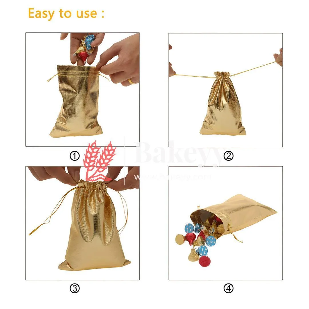 7x9 Inch Gold Drawstring Organza Jewelry Pouches Wedding Party Christmas Favor Gift Candy Chocolate Bags| Premium Gold Metallic Drawstring Gift Bags – Versatile and Stylish Packaging |Pack of 50|