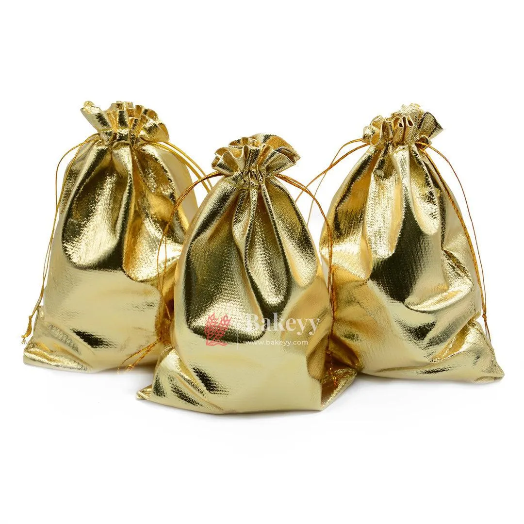 7x9 Inch Gold Drawstring Organza Jewelry Pouches Wedding Party Christmas Favor Gift Candy Chocolate Bags| Premium Gold Metallic Drawstring Gift Bags – Versatile and Stylish Packaging |Pack of 50|