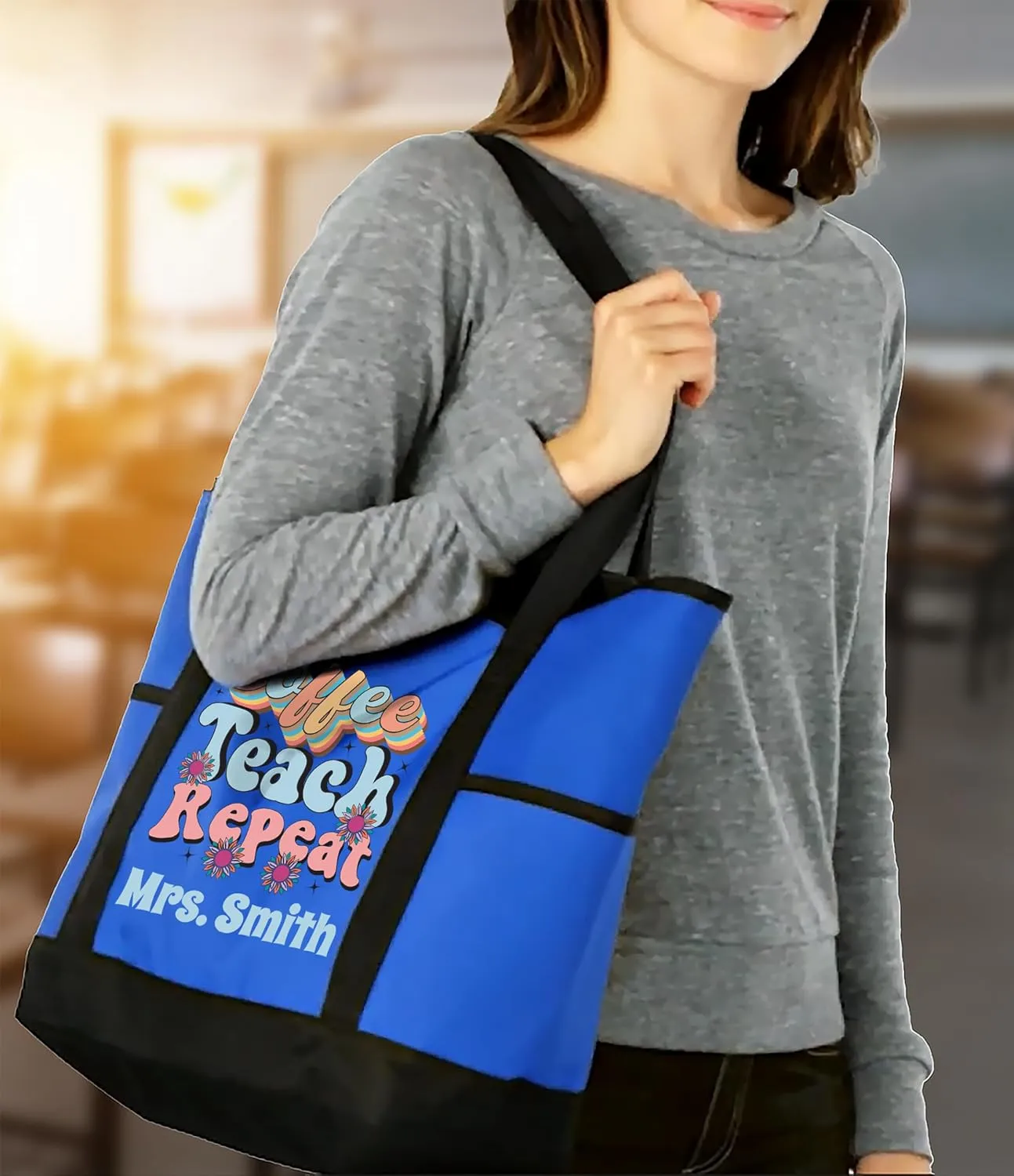 A Teacher Tote Bag, Personalized Design, Teacher Appreciation Gifts, Holds Teacher Supplies