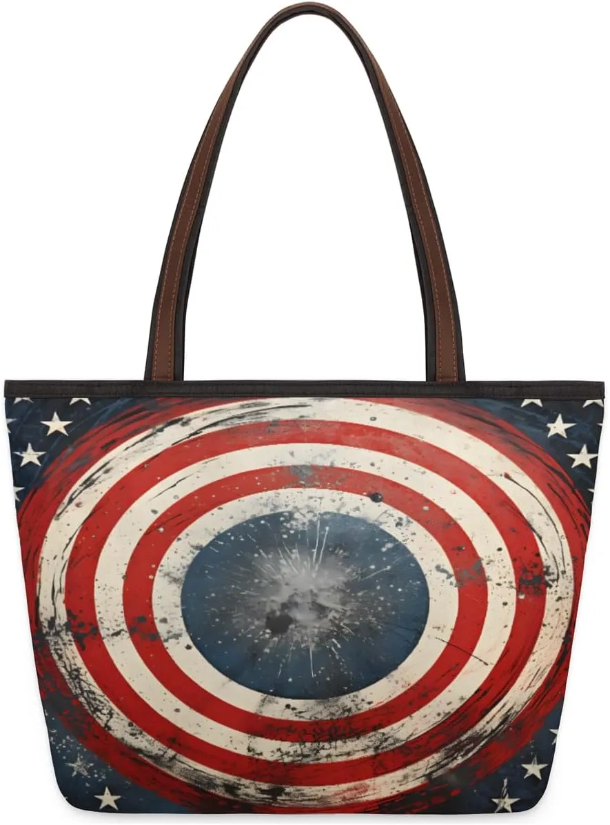 Abstract American Shield Tote Bag Tote Purse for Women with Zipper Womens Handbags for Work Travel