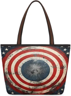 Abstract American Shield Tote Bag Tote Purse for Women with Zipper Womens Handbags for Work Travel