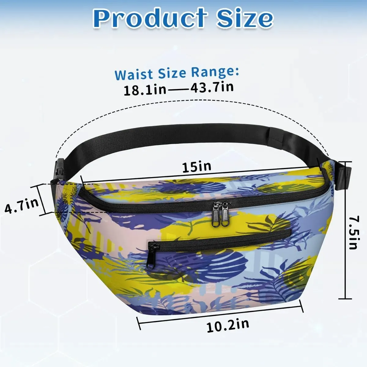 Abstract Palm Leaves Crossbody Sling Bag for Women Men Crossbody Backpack with 4 Zipper Pockets Fanny Pack Shoulder Casual Daypack for Travel Running Hiking Cycling