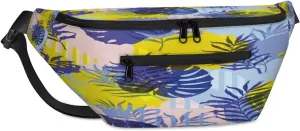 Abstract Palm Leaves Crossbody Sling Bag for Women Men Crossbody Backpack with 4 Zipper Pockets Fanny Pack Shoulder Casual Daypack for Travel Running Hiking Cycling