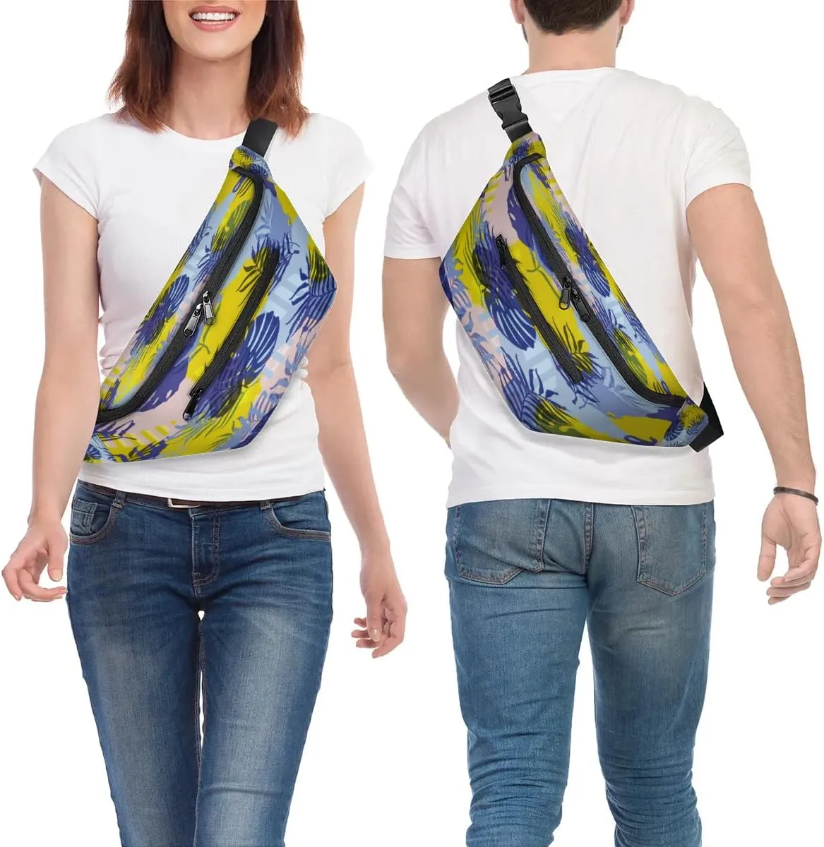 Abstract Palm Leaves Crossbody Sling Bag for Women Men Crossbody Backpack with 4 Zipper Pockets Fanny Pack Shoulder Casual Daypack for Travel Running Hiking Cycling