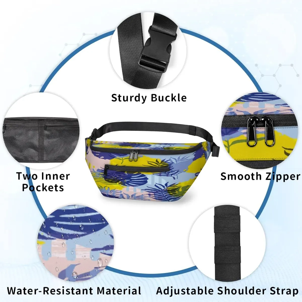 Abstract Palm Leaves Crossbody Sling Bag for Women Men Crossbody Backpack with 4 Zipper Pockets Fanny Pack Shoulder Casual Daypack for Travel Running Hiking Cycling