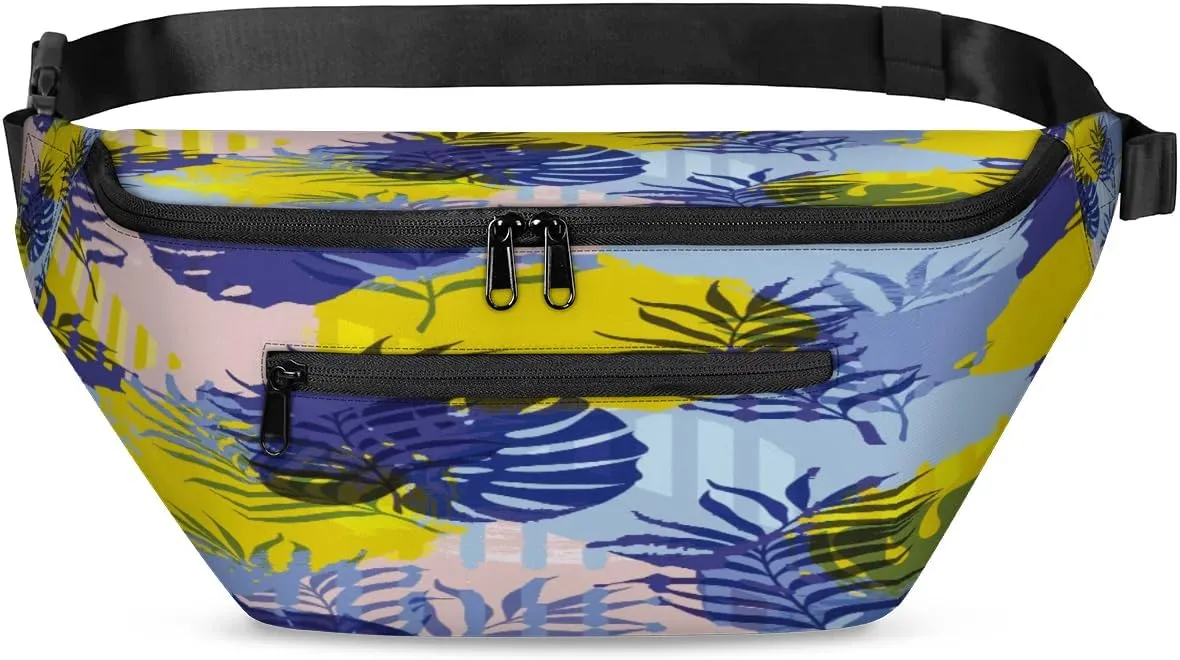 Abstract Palm Leaves Crossbody Sling Bag for Women Men Crossbody Backpack with 4 Zipper Pockets Fanny Pack Shoulder Casual Daypack for Travel Running Hiking Cycling
