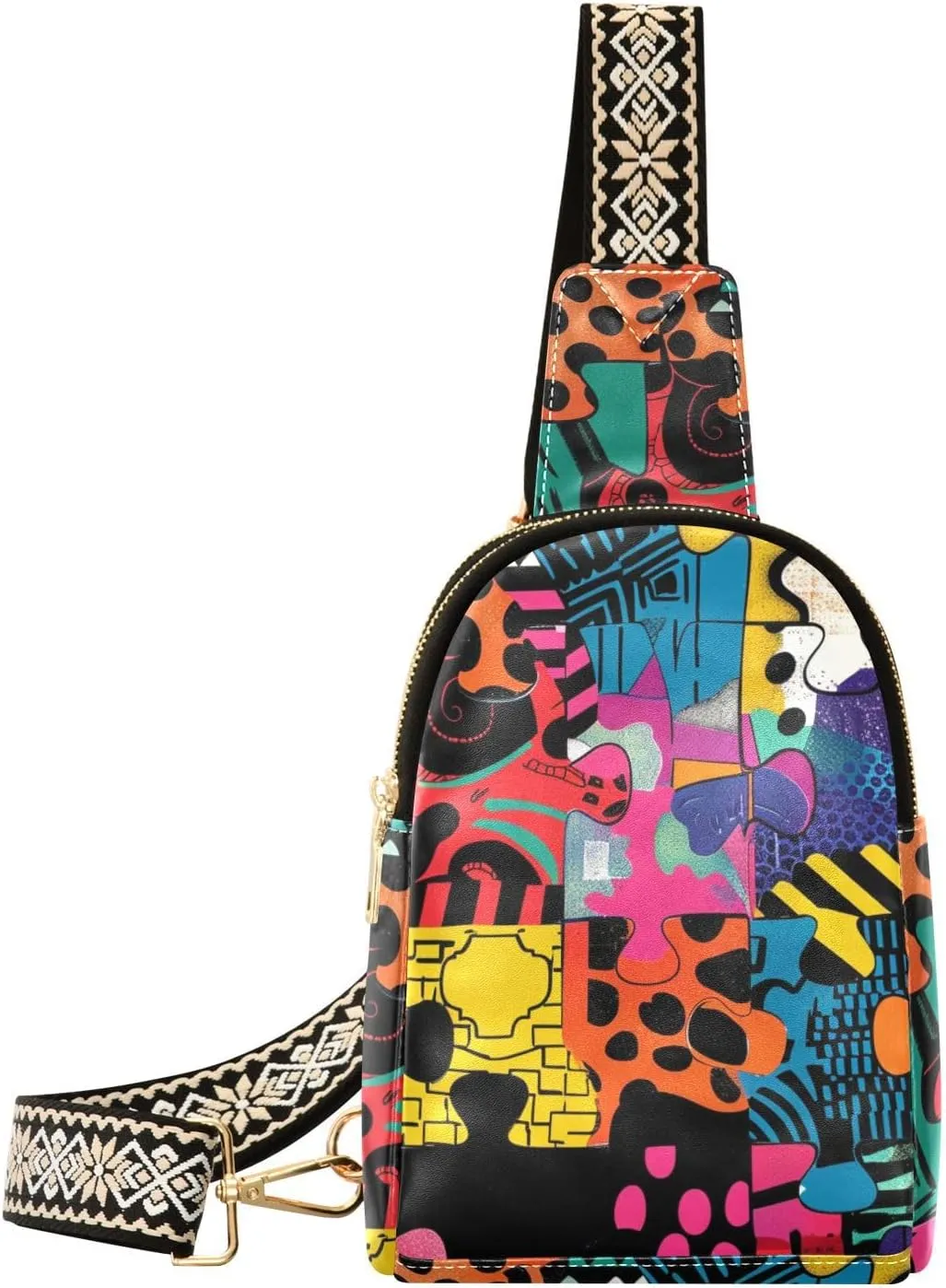 Abstract Puzzles Sling Bag for Women Leather Crossbody Bag with Adjustable Strap Belt Bag Crossbody Sling Bag