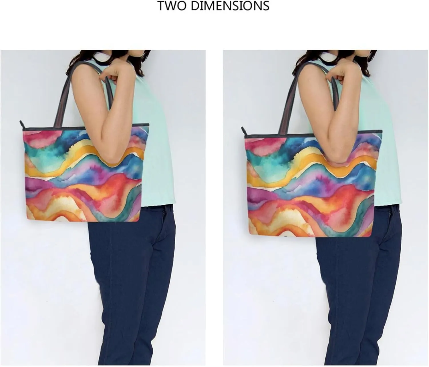 Abstract Watercolor Fluid Tote Bag for Women with Zipper, Casual Handbag Reusable Grocery Bag Lare Size