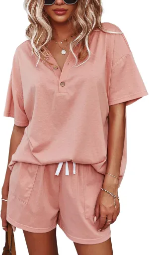 ADDHEAT Women's Short Sleeve Sweatsuits: 2 Piece Casual Outfit Sets with Pockets