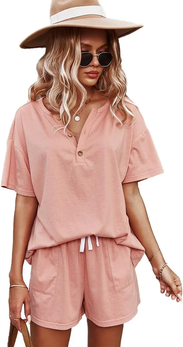 ADDHEAT Women's Short Sleeve Sweatsuits: 2 Piece Casual Outfit Sets with Pockets
