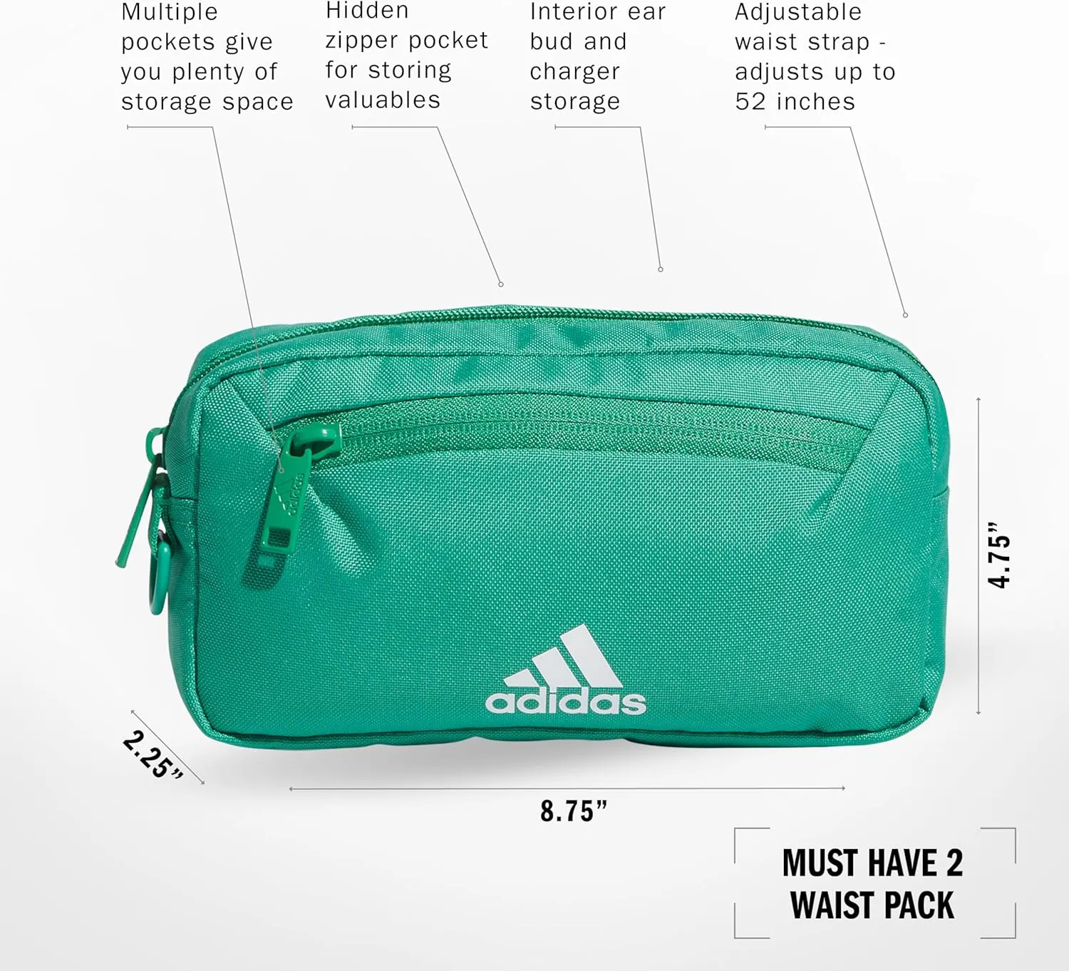 adidas Must Have 2.0 Belt Bag Crossbody Waist Pack with Adjustable Strap for Festivals and Travel