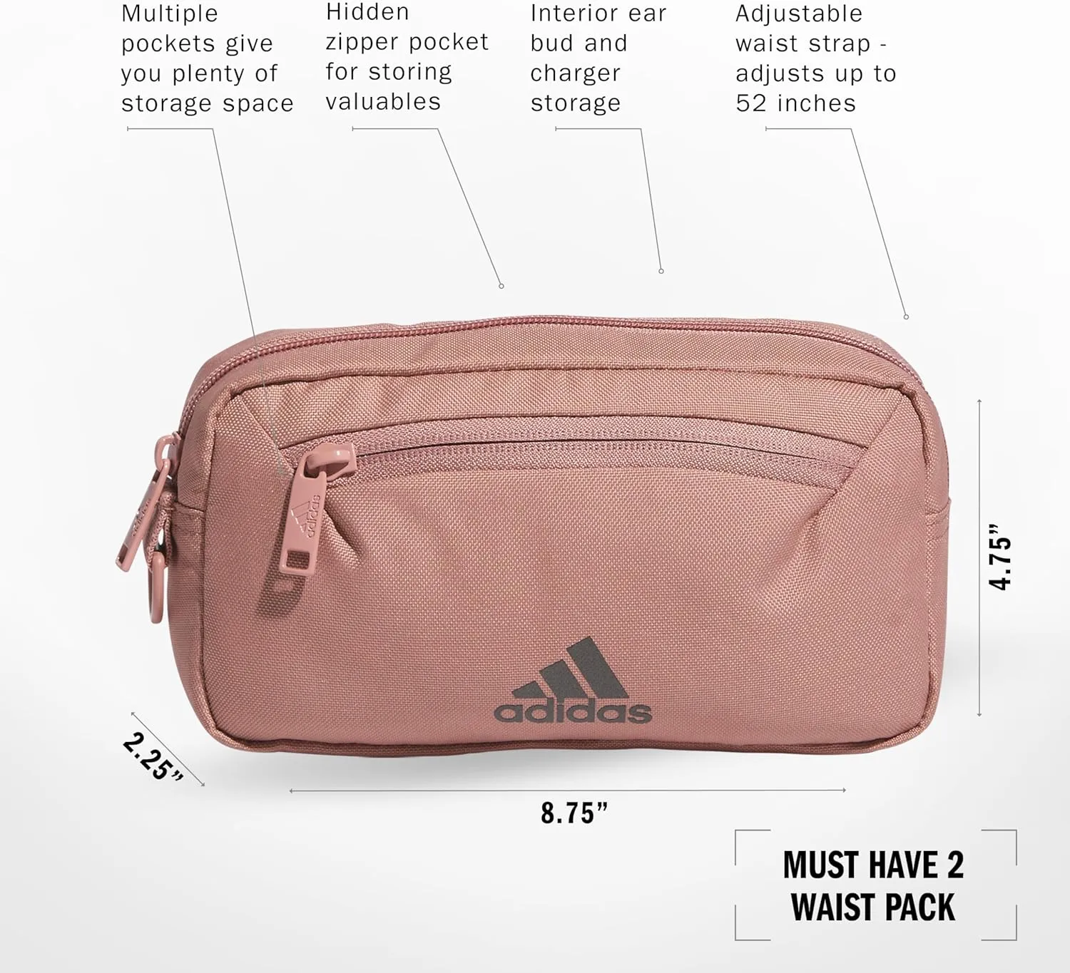 adidas Must Have 2.0 Belt Bag Crossbody Waist Pack with Adjustable Strap for Festivals and Travel