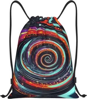 Adjustable Lightweight Gym Drawstring Sackpack - Drawstring Bags for Sports, Fitness, Yoga, and Travel Space Spiral Cosmic