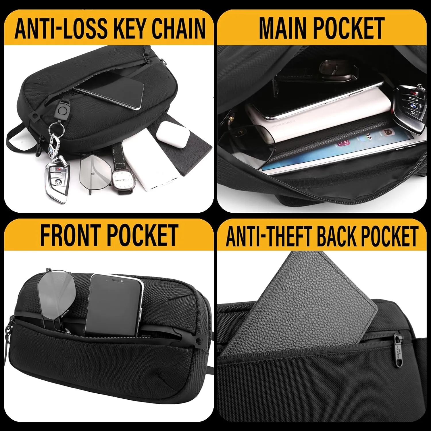 Adjustable Sling Bag for Men Women with Anti-theft Zipper,Multipurpose Crossbody Bags Chest Waist Belt,Water Resistant Fanny Pack Shoulder Hip Pack for Travel,Cycling,Work, Sport, Navy