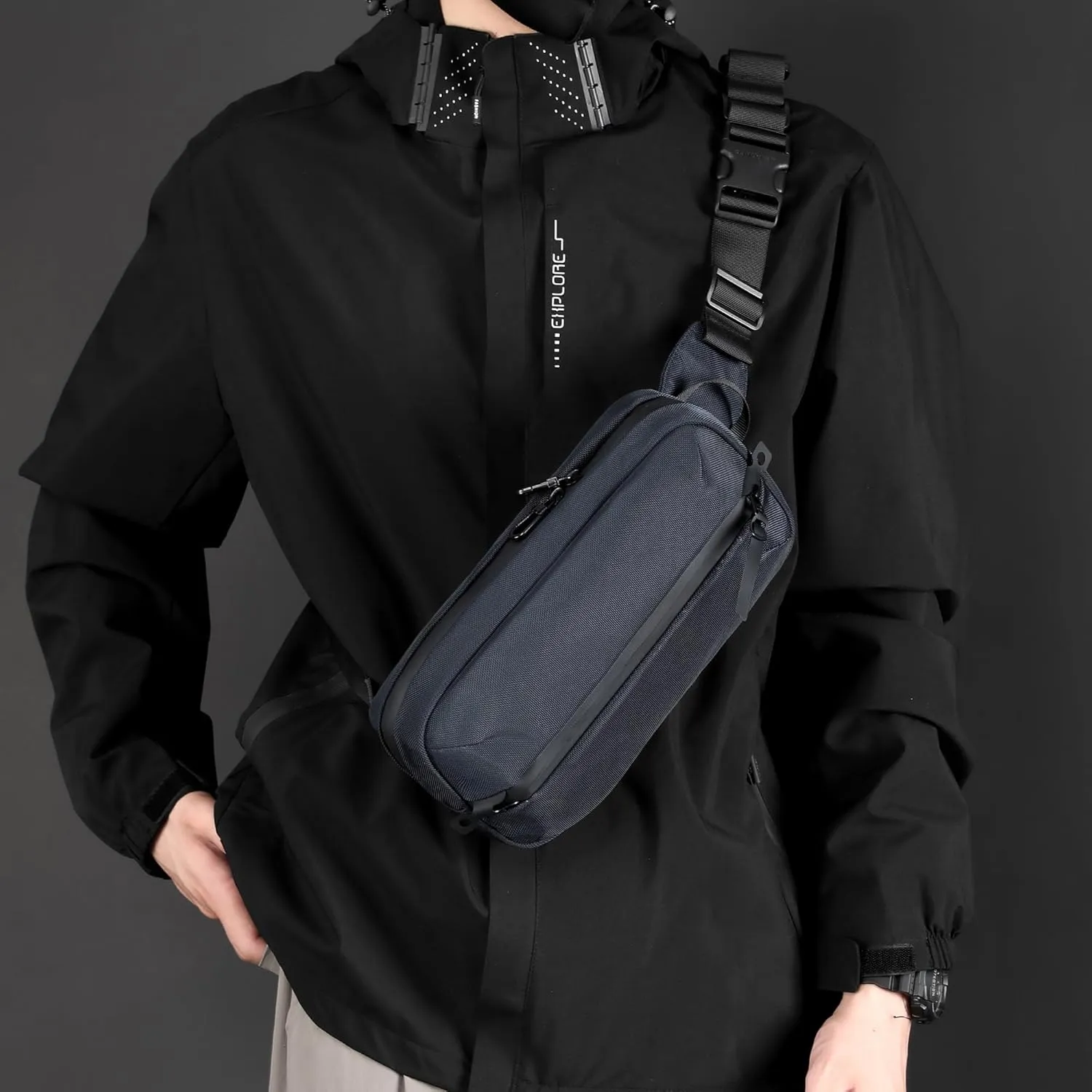 Adjustable Sling Bag for Men Women with Anti-theft Zipper,Multipurpose Crossbody Bags Chest Waist Belt,Water Resistant Fanny Pack Shoulder Hip Pack for Travel,Cycling,Work, Sport, Navy