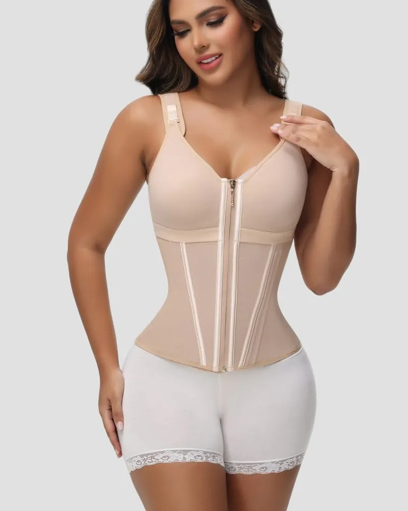 Adori Waist Trainer Corset, Women's Sports Body Shaping Vest with Zipper Steel Boned Adjustable Shoulder Strap