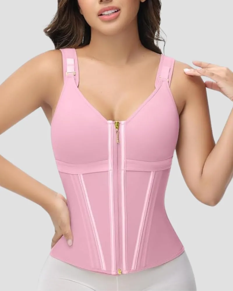Adori Waist Trainer Corset, Women's Sports Body Shaping Vest with Zipper Steel Boned Adjustable Shoulder Strap