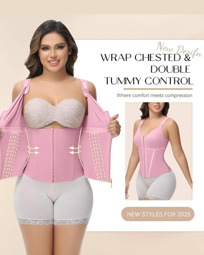 Adori Waist Trainer Corset, Women's Sports Body Shaping Vest with Zipper Steel Boned Adjustable Shoulder Strap