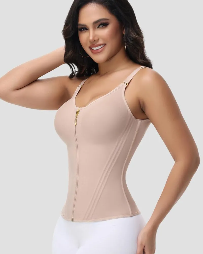 Adori Waist Trainer Corset, Women's Sports Body Shaping Vest with Zipper Steel Boned Adjustable Shoulder Strap