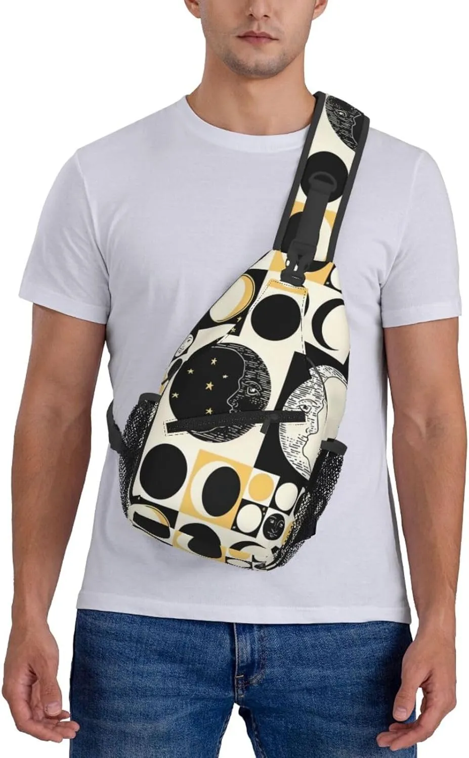 Aesthetic Grunge Eclipse Planet Stars Cosmos Galaxycrossbody Bag, Adjustable Shoulder Strap Chest Bag, Sports Travel, Running, Leisure Waist Bag