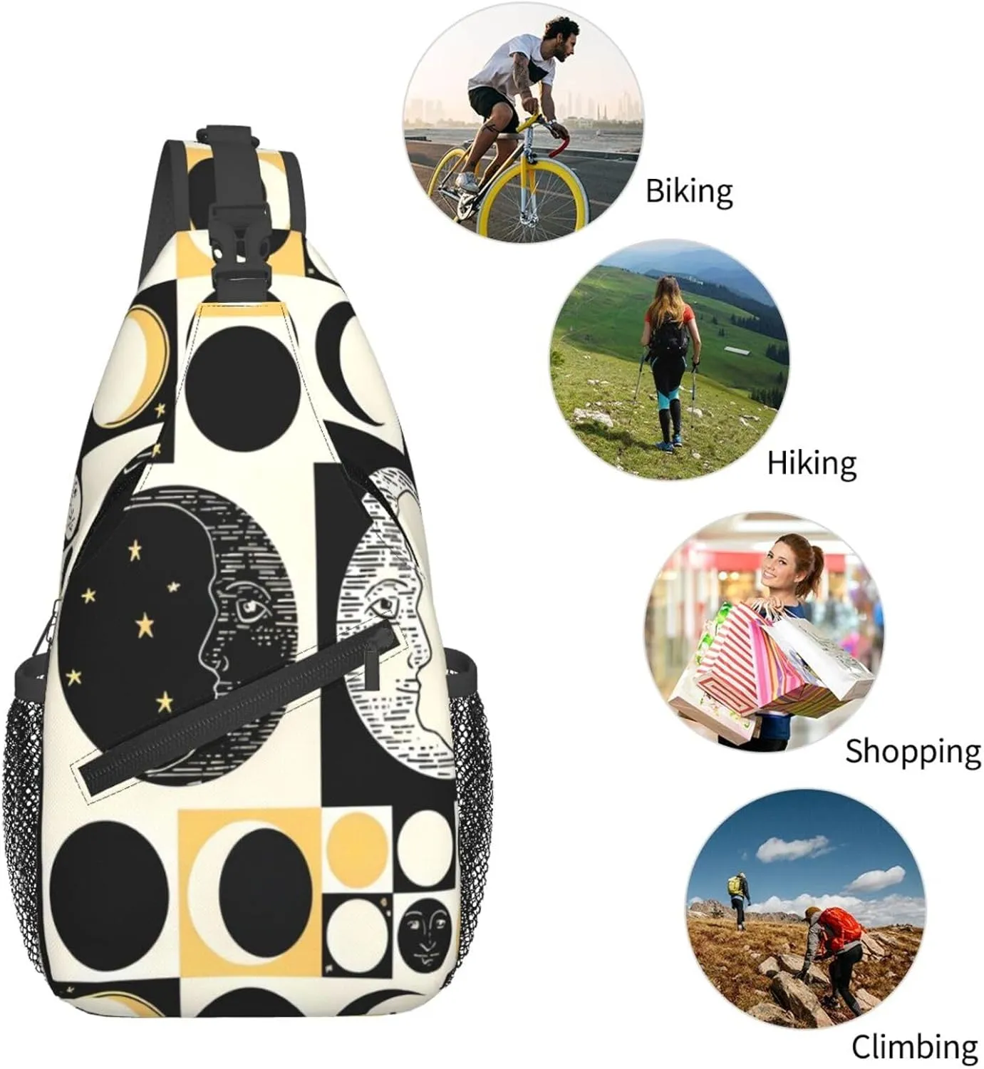 Aesthetic Grunge Eclipse Planet Stars Cosmos Galaxycrossbody Bag, Adjustable Shoulder Strap Chest Bag, Sports Travel, Running, Leisure Waist Bag