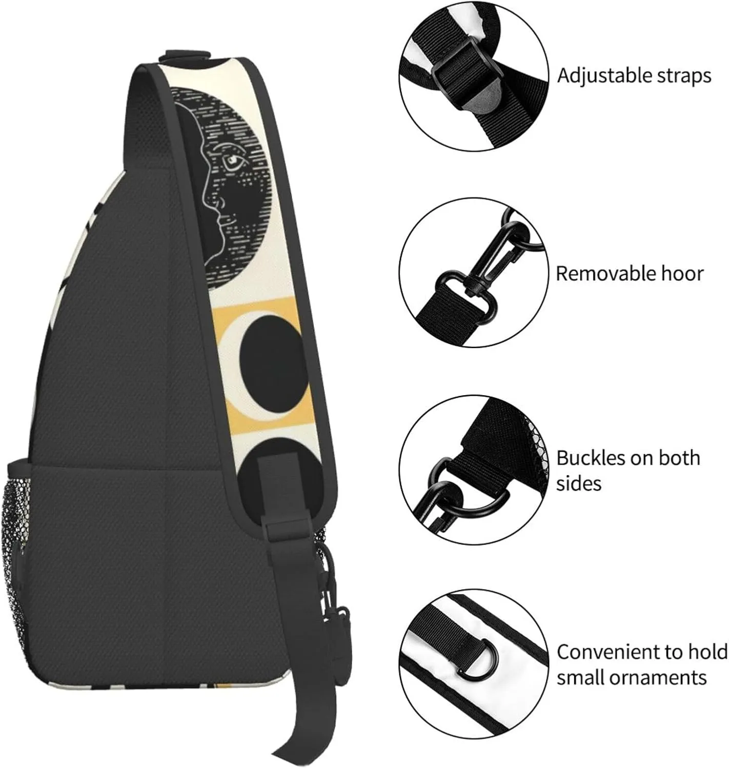 Aesthetic Grunge Eclipse Planet Stars Cosmos Galaxycrossbody Bag, Adjustable Shoulder Strap Chest Bag, Sports Travel, Running, Leisure Waist Bag