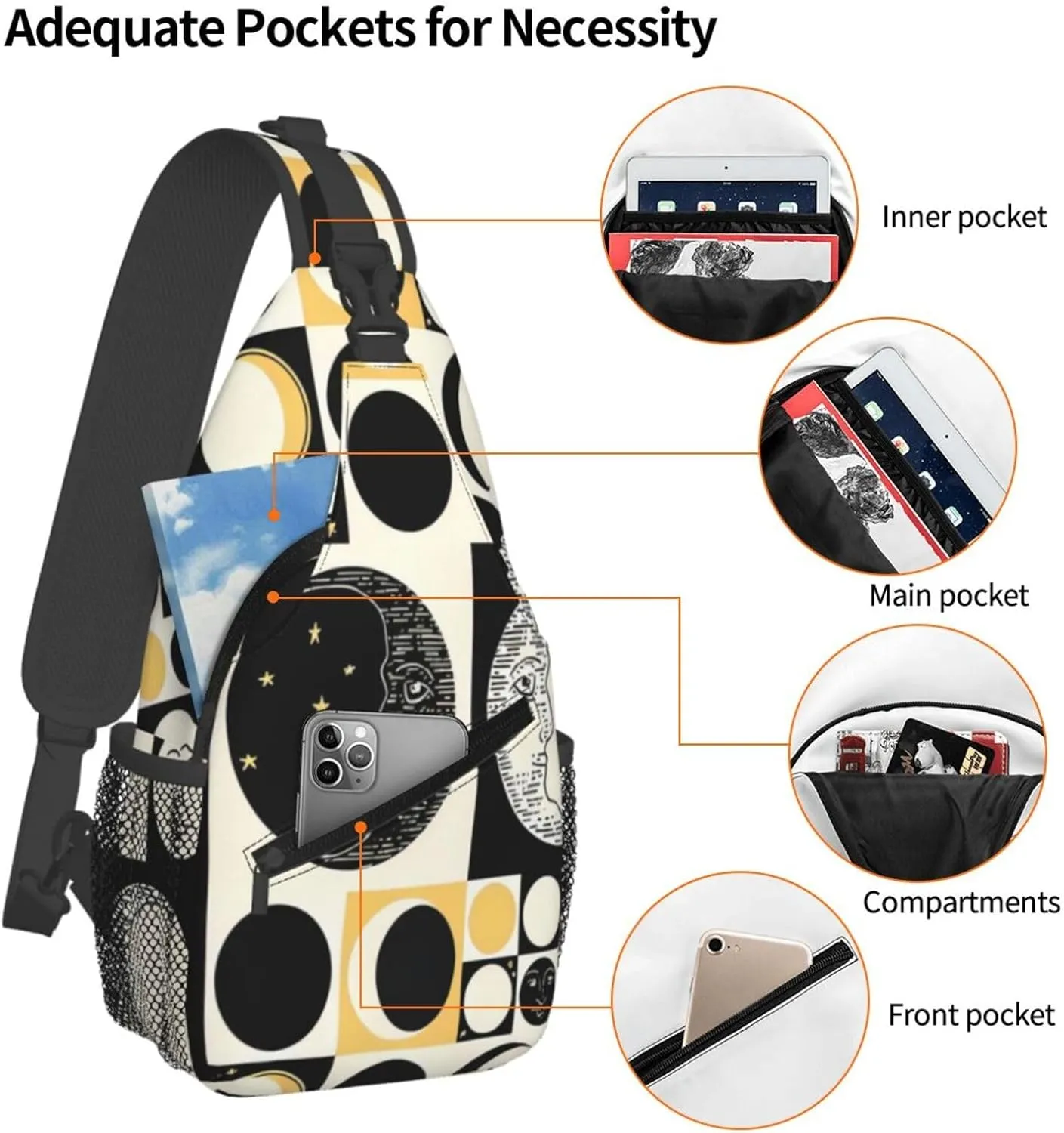 Aesthetic Grunge Eclipse Planet Stars Cosmos Galaxycrossbody Bag, Adjustable Shoulder Strap Chest Bag, Sports Travel, Running, Leisure Waist Bag